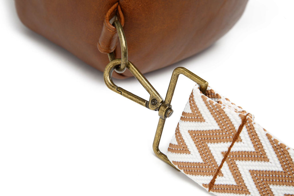 Zip Front Sling Bag With Chevron Strap - Brown - 4