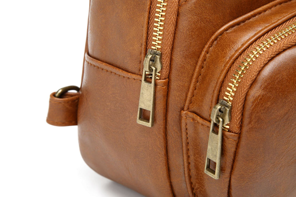 Zip Front Sling Bag With Chevron Strap - Brown - 5