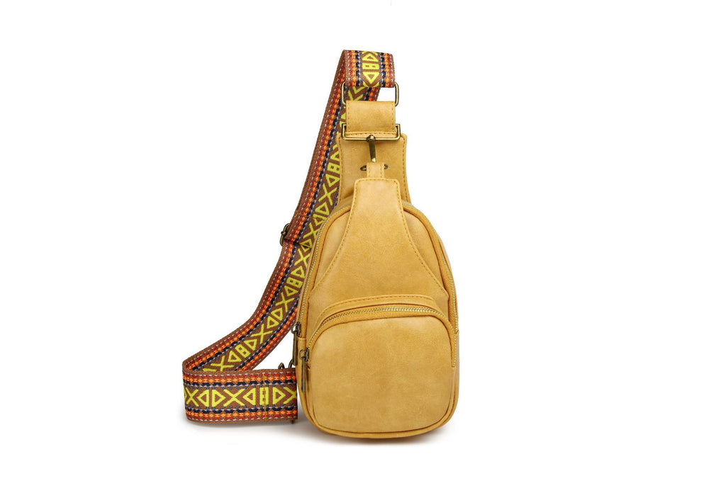 Zip Front Sling Bag With Chevron Strap - Yellow