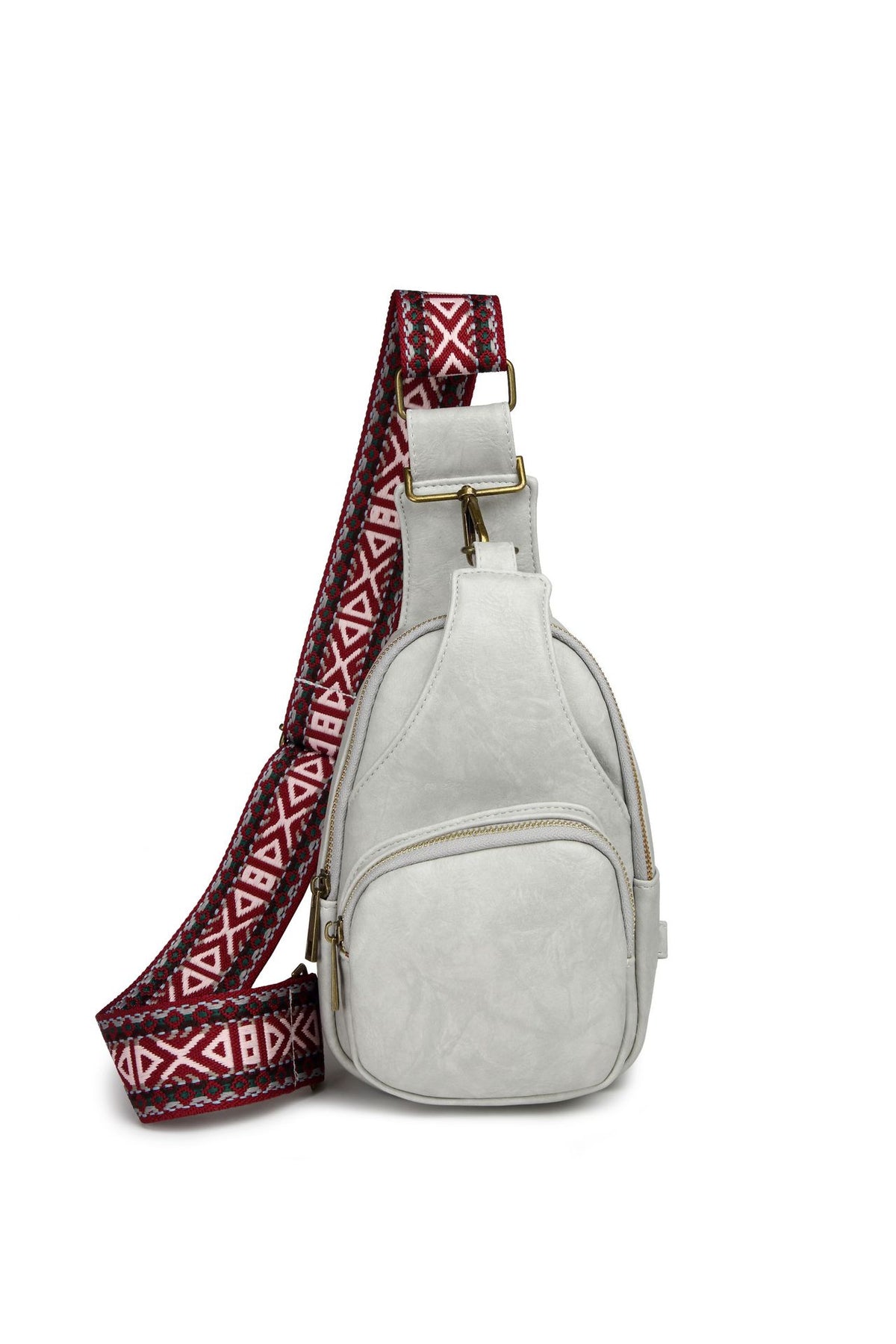 Zip Front Sling Bag With Chevron Strap - grey - 1