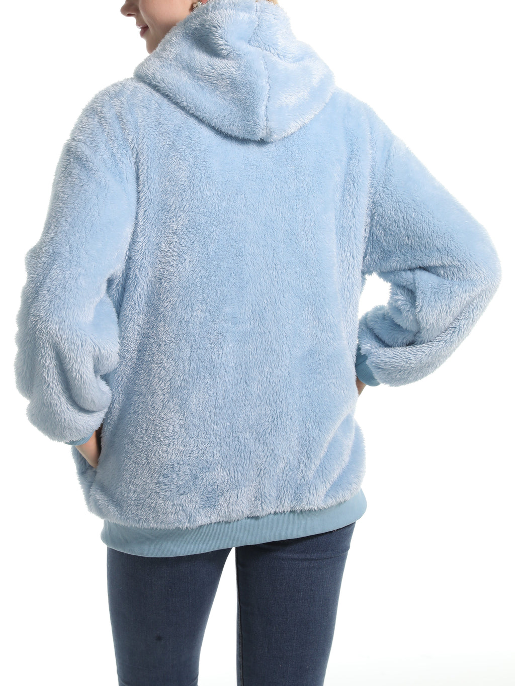 Cozy Teddy Plush Zip Hooded Jacket - Lightblue - 3