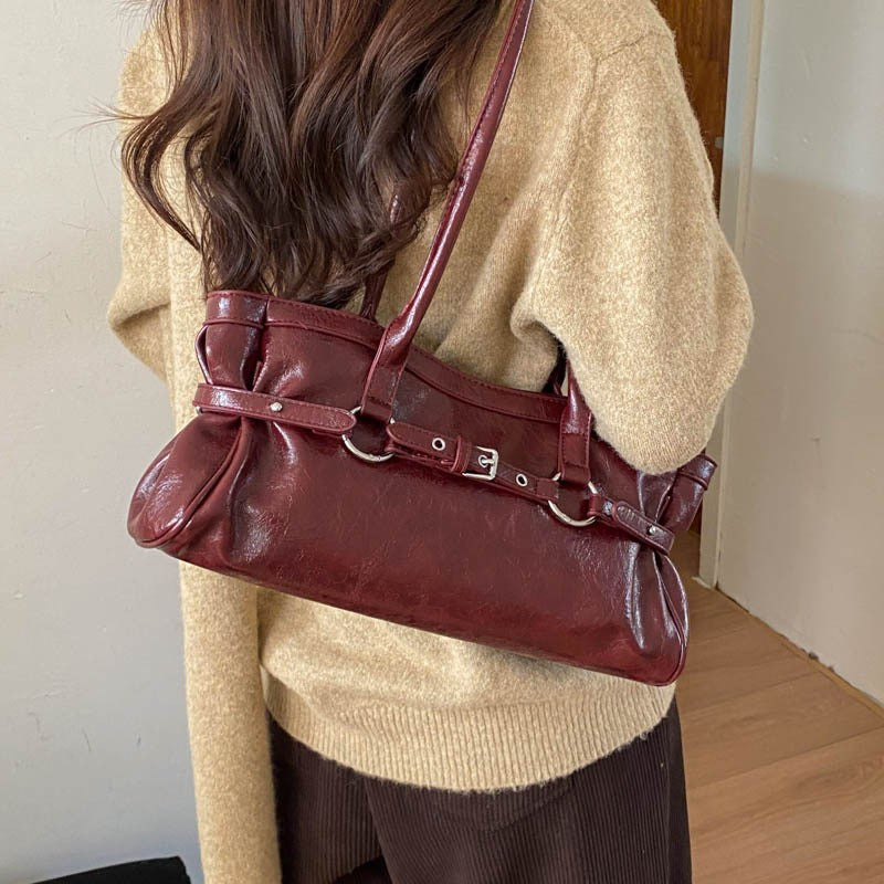 Slouchy Buckle Detail East West Shoulder Bag