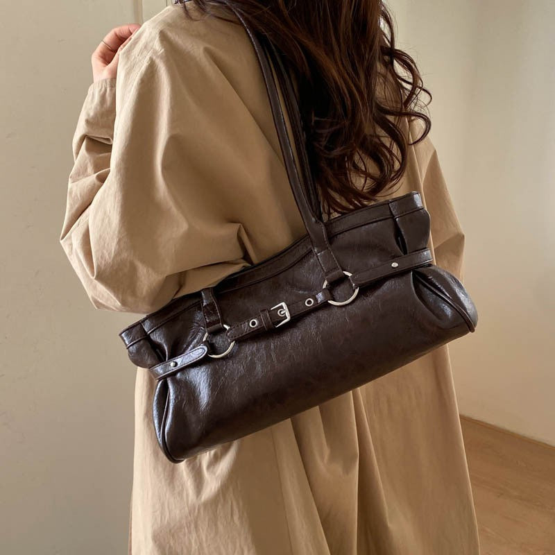 Slouchy Buckle Detail East West Shoulder Bag