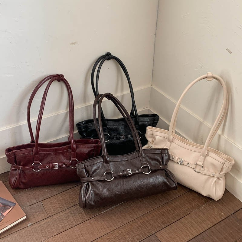 Slouchy Buckle Detail East West Shoulder Bag