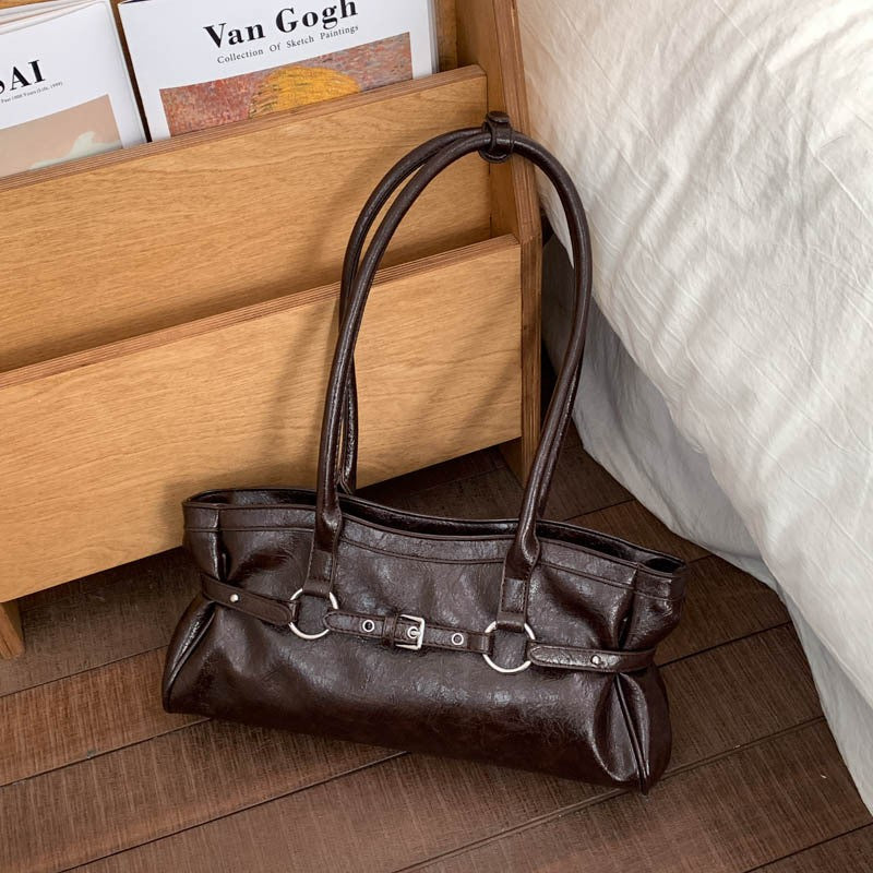 Slouchy Buckle Detail East West Shoulder Bag