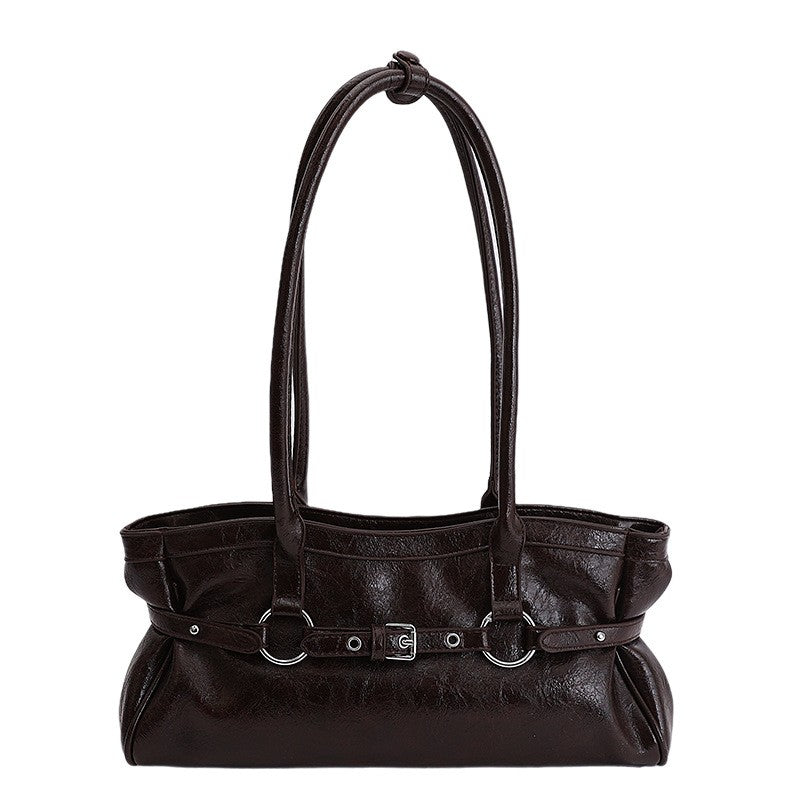Slouchy Buckle Detail East West Shoulder Bag