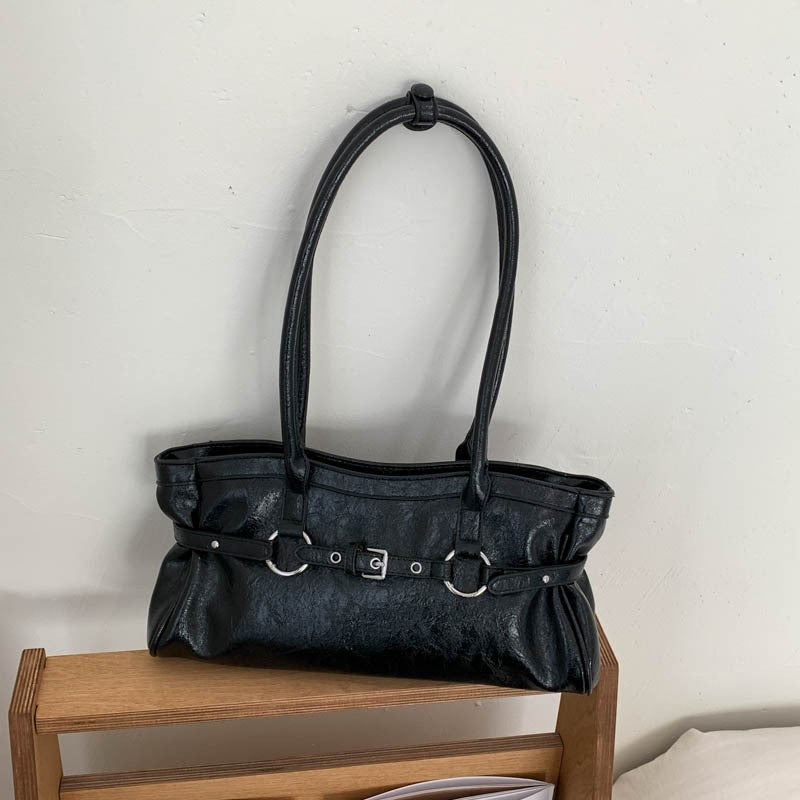 Slouchy Buckle Detail East West Shoulder Bag