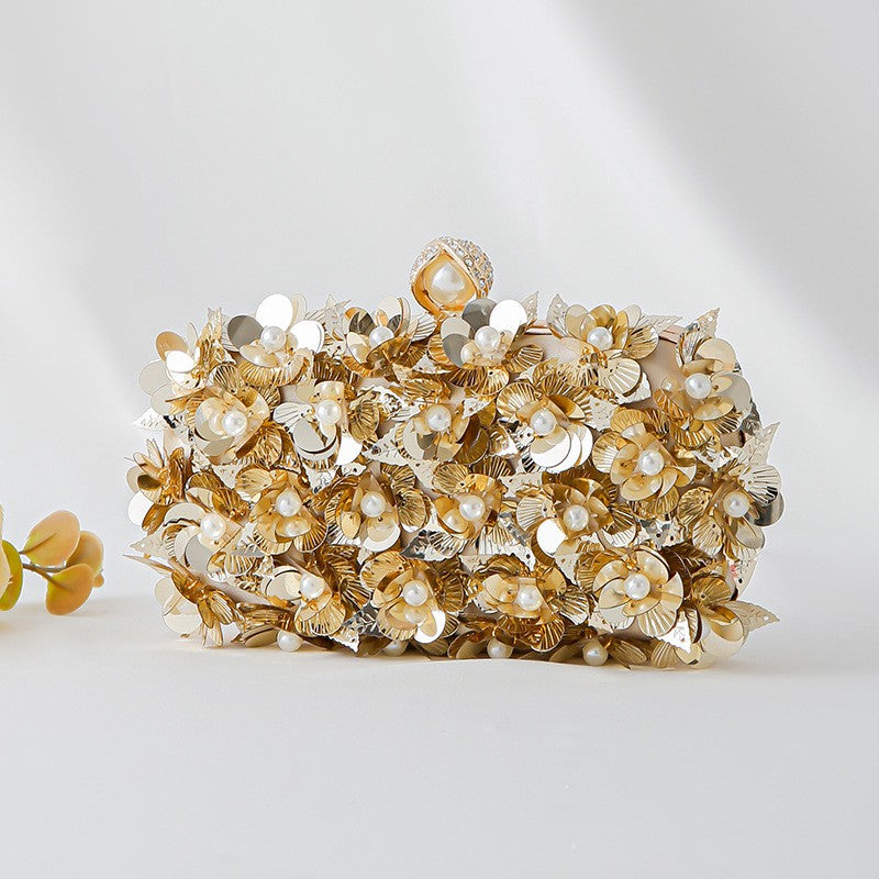 Sequin Flower Box Clutch with Chain Strap