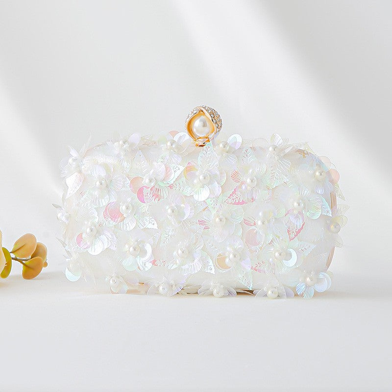 Sequin Flower Box Clutch with Chain Strap