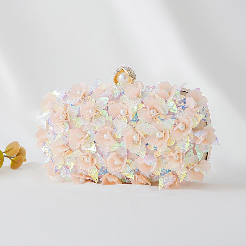 Sequin Flower Box Clutch with Chain Strap
