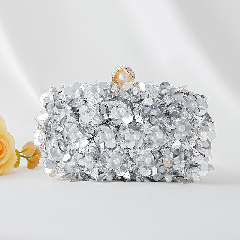 Sequin Flower Box Clutch with Chain Strap