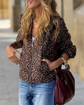Leopard Print Sherpa Zip Up Hoodie - Leopard
