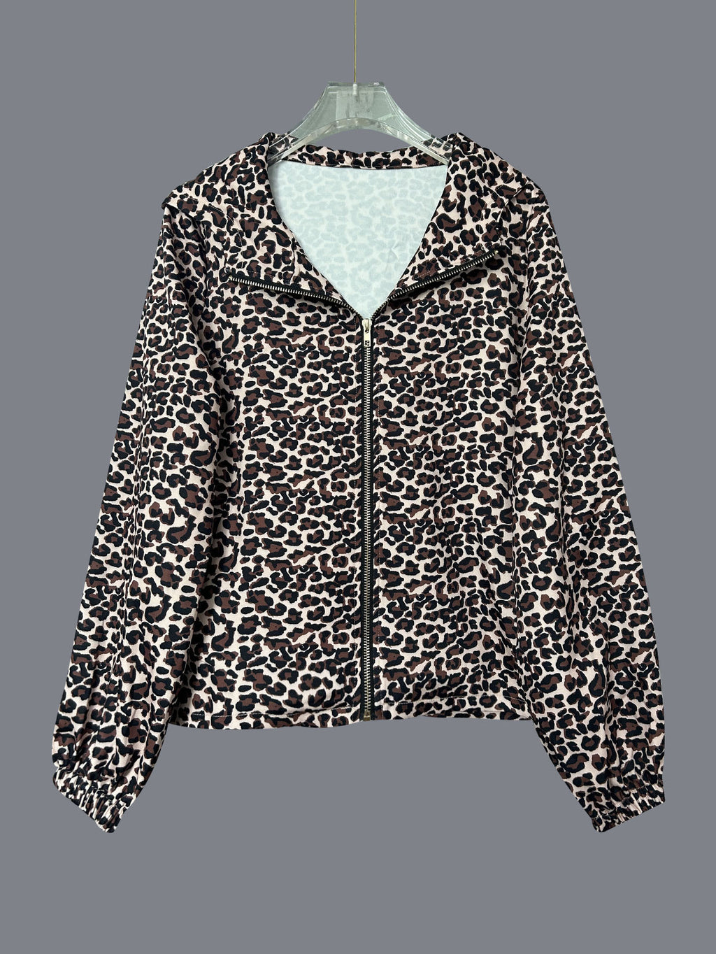 Leopard Print Sherpa Zip Up Hoodie - Leopard - 1