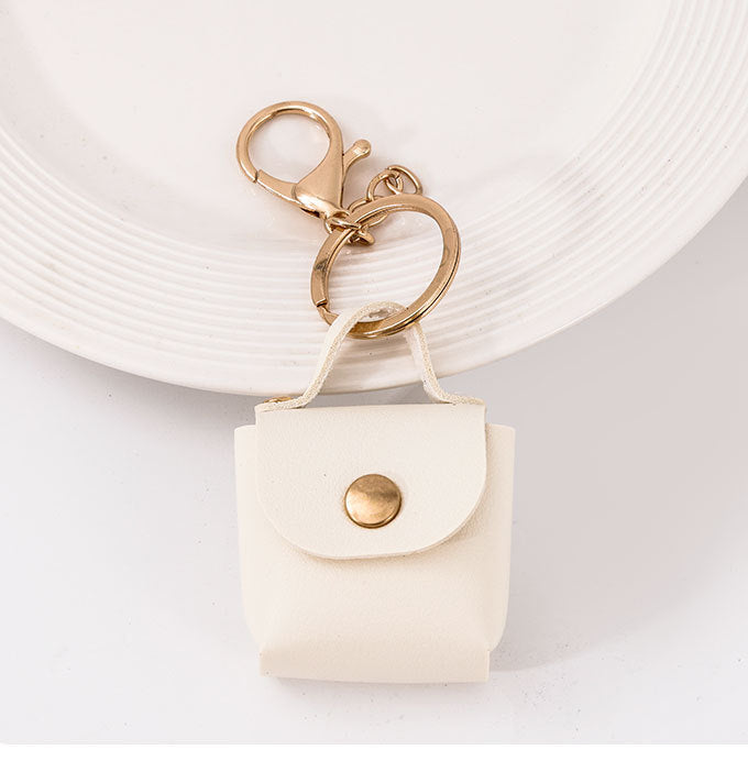 Tiny Snap Pouch Purse Keychain - Beige
