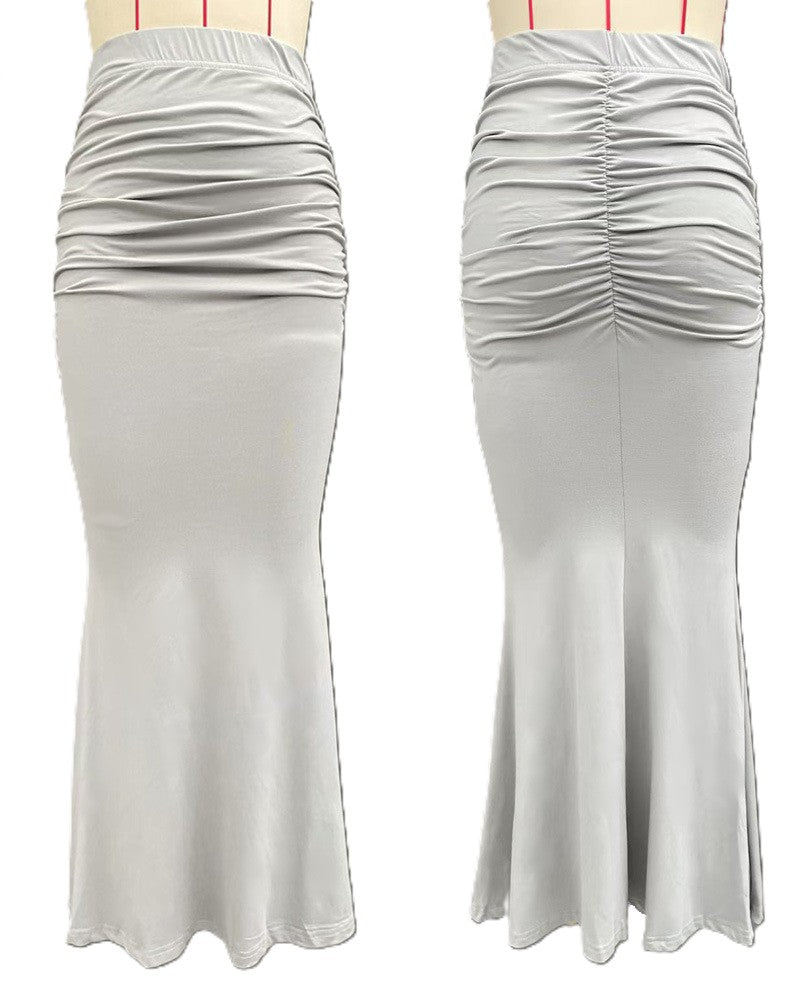 High Waist Ruched Mermaid Maxi Skirt - Grey