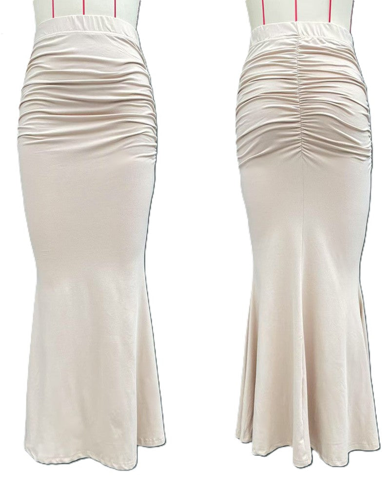 High Waist Ruched Mermaid Maxi Skirt - Khaki