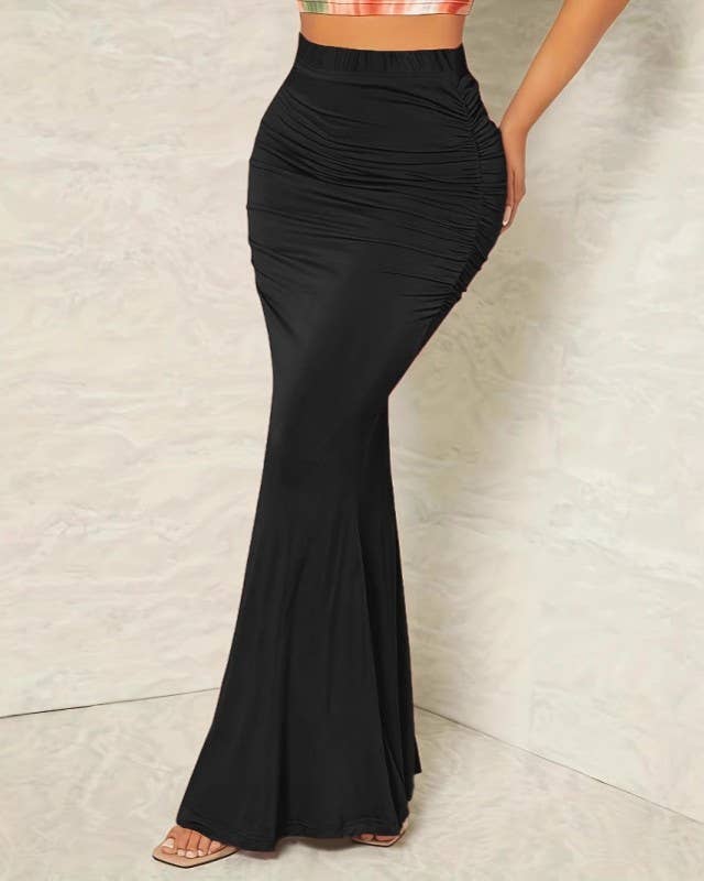 High Waist Ruched Mermaid Maxi Skirt