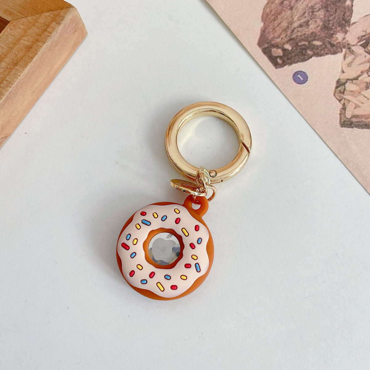 Donut Charm Keychain With Snap Ring Clasp - Beige