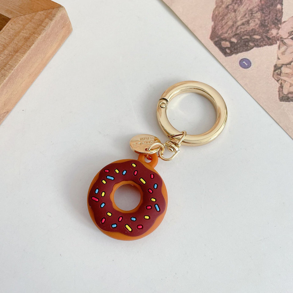 Donut Charm Keychain With Snap Ring Clasp - Brown