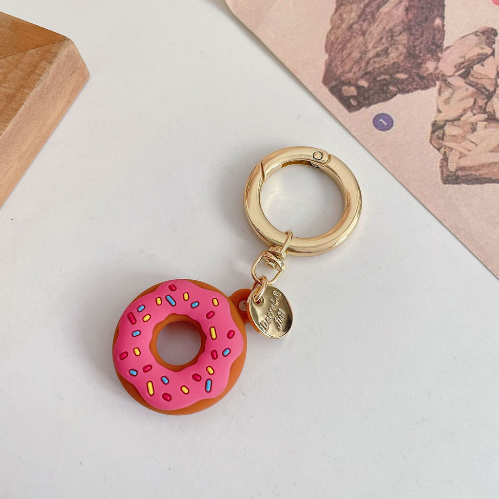 Donut Charm Keychain With Snap Ring Clasp - Rose