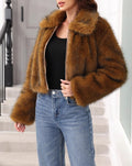 Shaggy Faux Fur Collared Crop Coat - Yellow