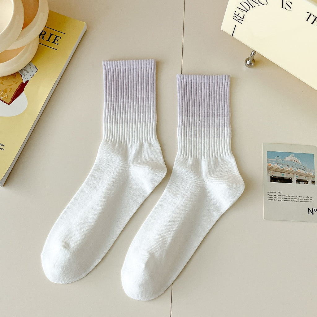 Two Tone Ombre Ribbed Crew Socks - Purple