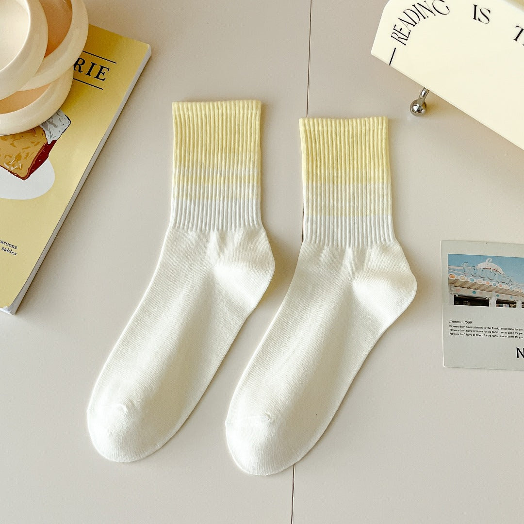 Two Tone Ombre Ribbed Crew Socks - Yellow