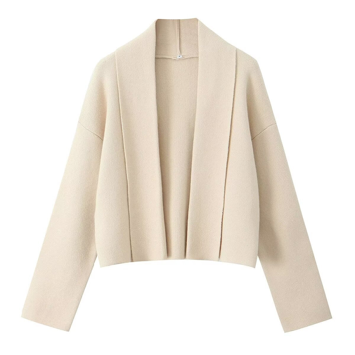 Open Front Cropped Shawl Collar Cardigan - Beige