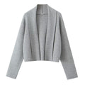 Open Front Cropped Shawl Collar Cardigan - Darkgrey