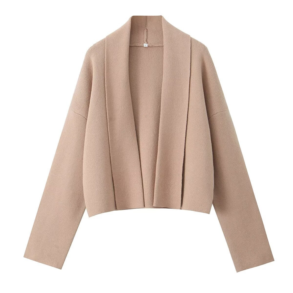 Open Front Cropped Shawl Collar Cardigan - Khaki
