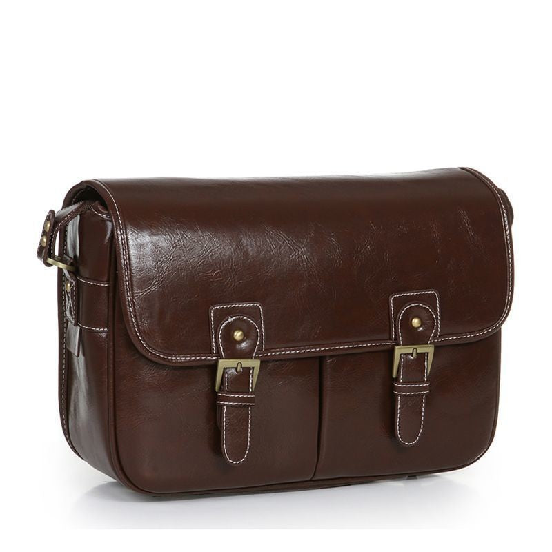Vintage Buckle Flap Camera Messenger Bag - Large Brown