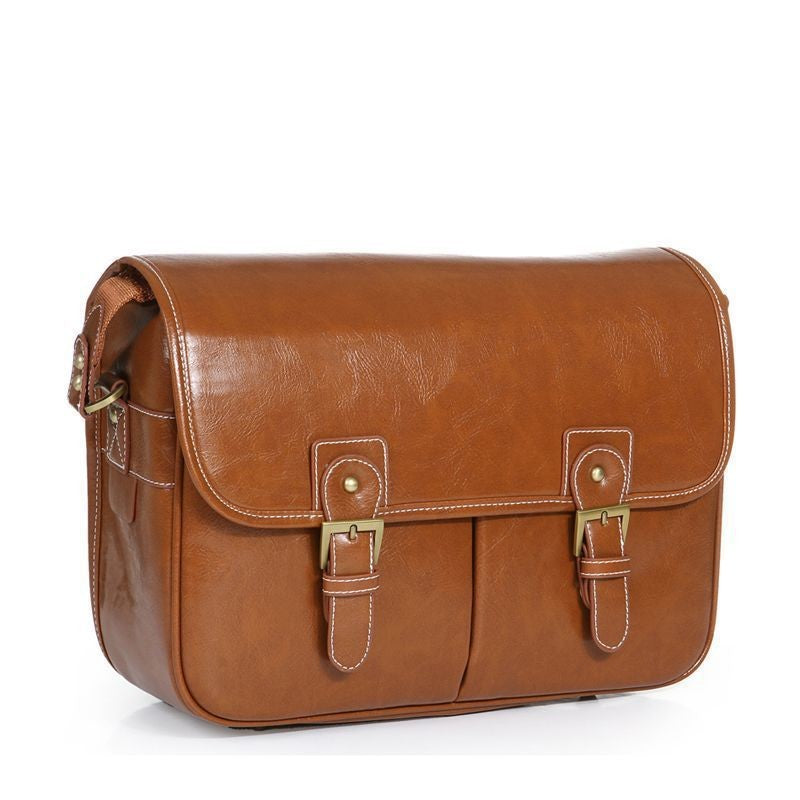 Vintage Buckle Flap Camera Messenger Bag - Large Camel