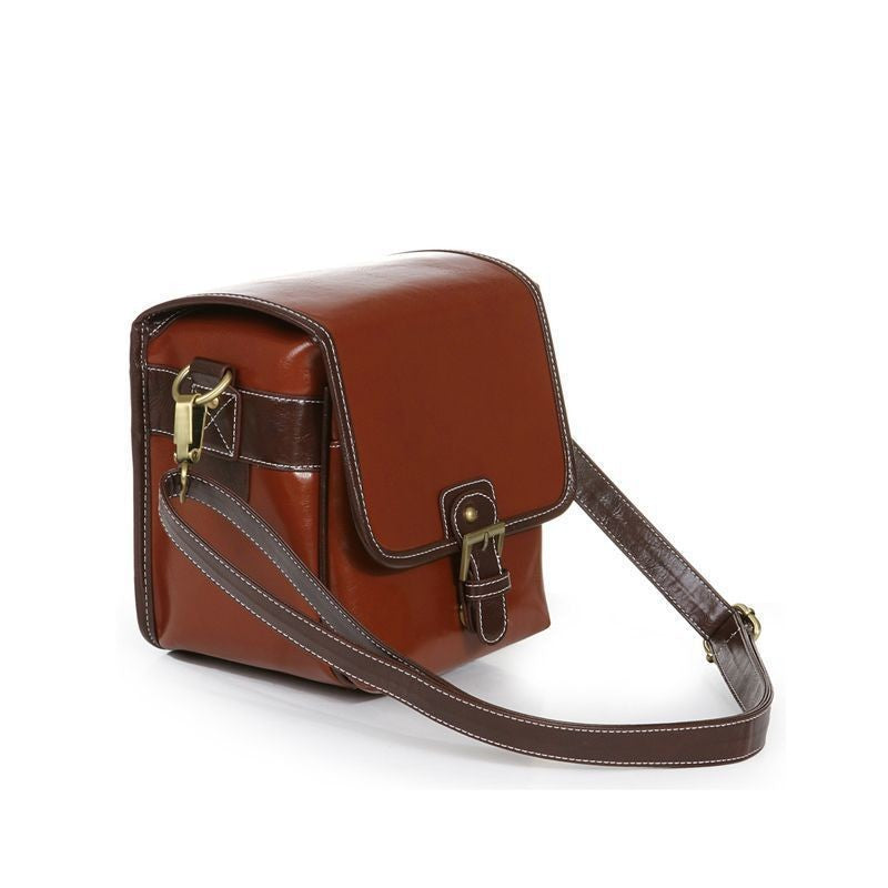 Vintage Buckle Flap Camera Messenger Bag - Small Cognac
