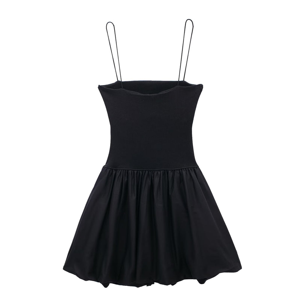 Drop Waist Mini Dress With Bubble Skirt - black