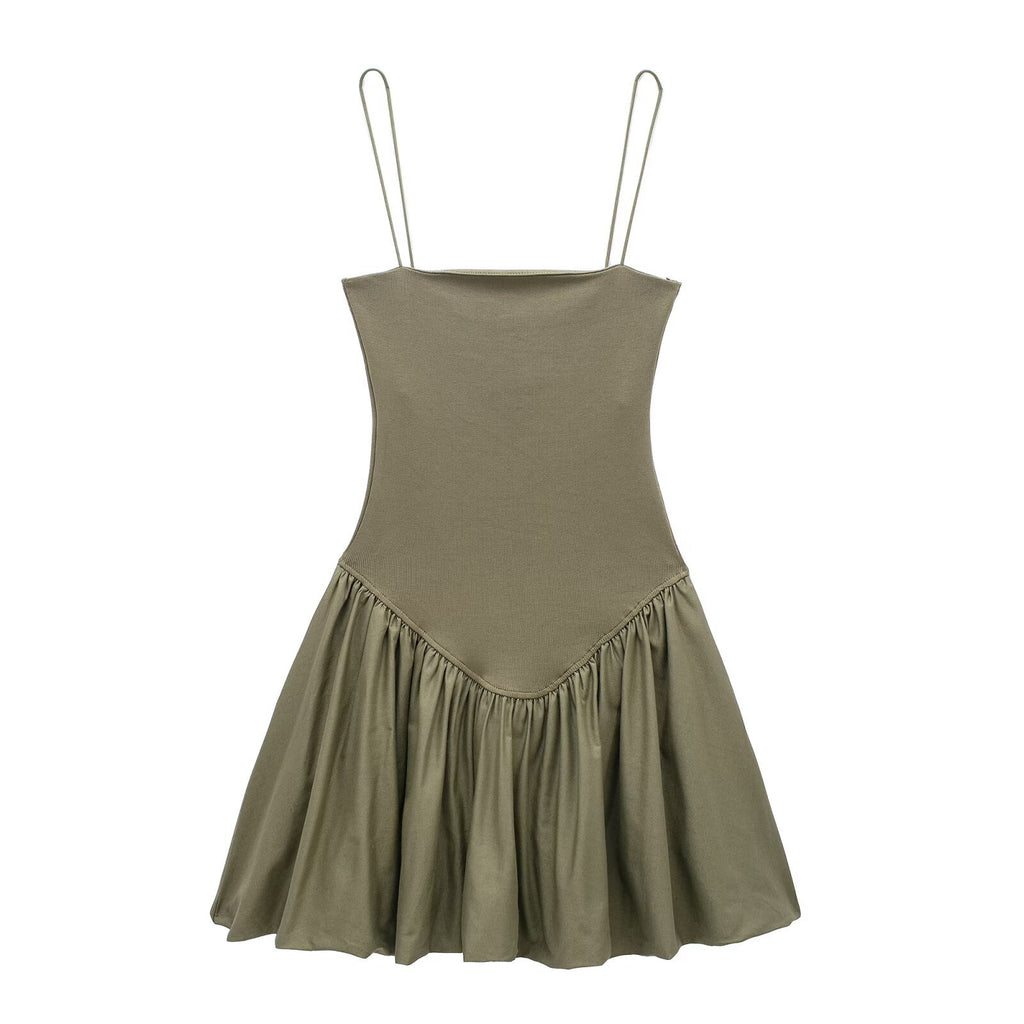 Drop Waist Mini Dress With Bubble Skirt - green