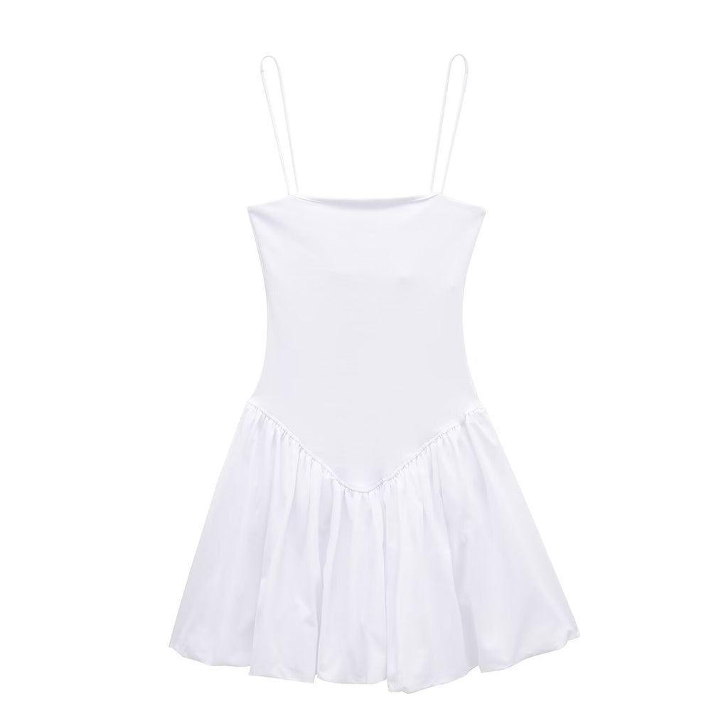 Drop Waist Mini Dress With Bubble Skirt - white
