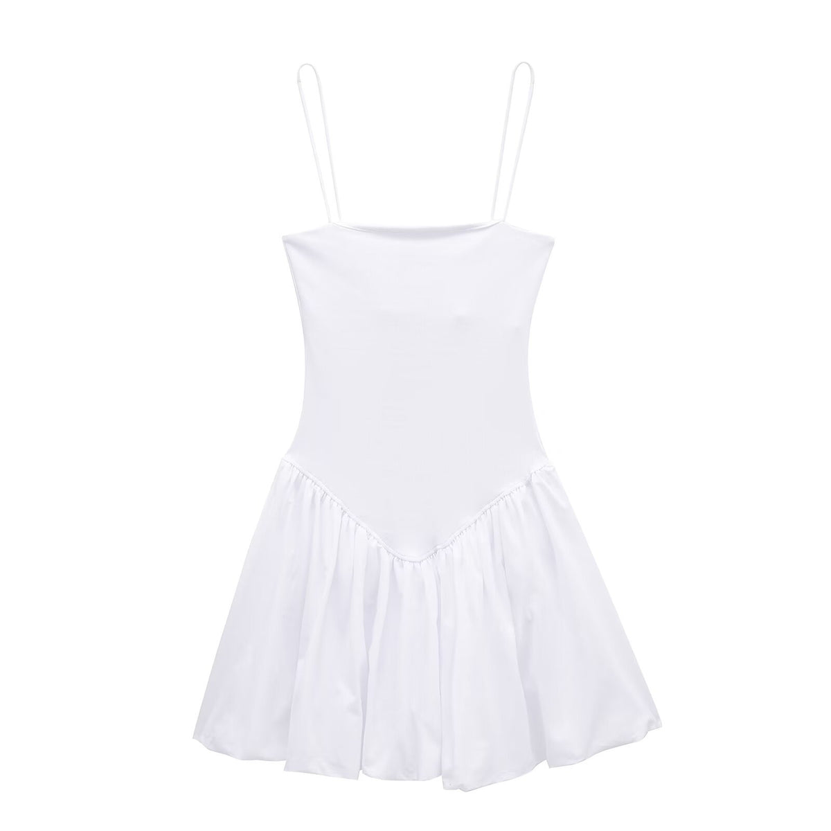 Drop Waist Mini Dress With Bubble Skirt - white