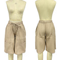Drawstring Cargo Bermuda Shorts With Pockets - Beige