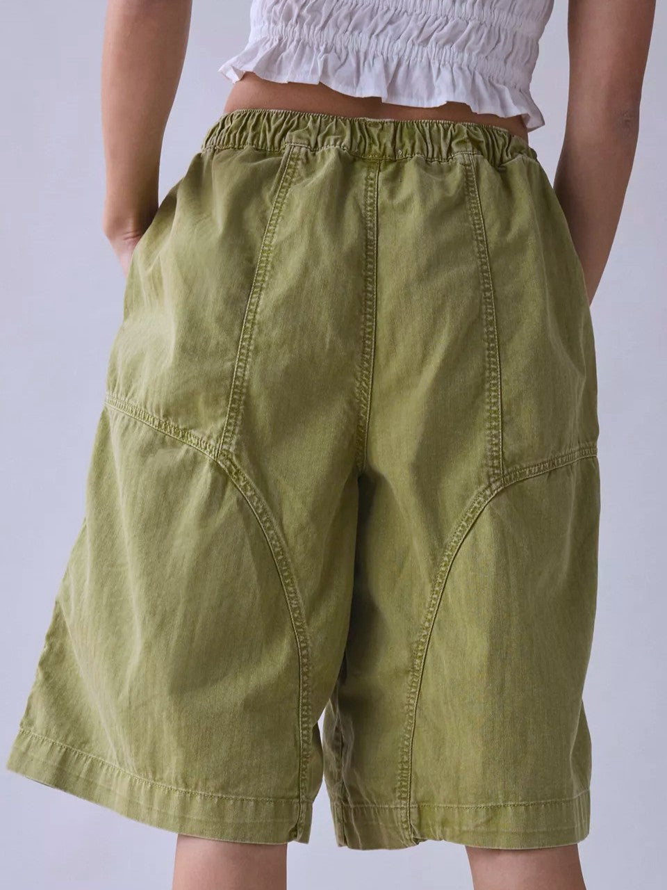 Drawstring Cargo Bermuda Shorts With Pockets - Green - 2