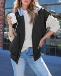 Quilted Hooded Cap Sleeve Zip Vest - black