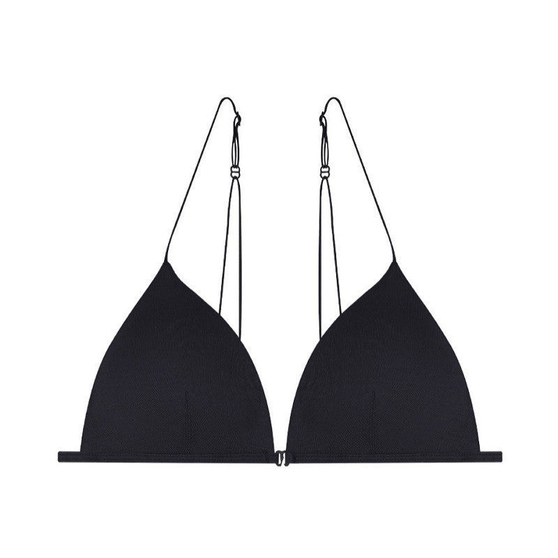 Cotton Front Closure Wireless Triangle Bralette - Black Bra