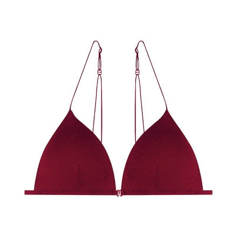 Cotton Front Closure Wireless Triangle Bralette - Burgundy Bra