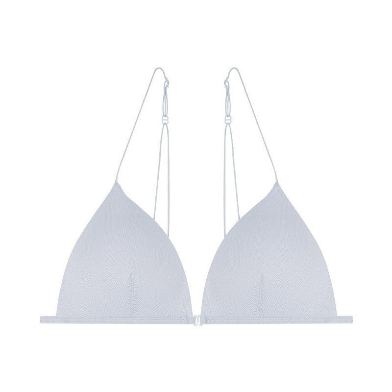 Cotton Front Closure Wireless Triangle Bralette - Gray Bra