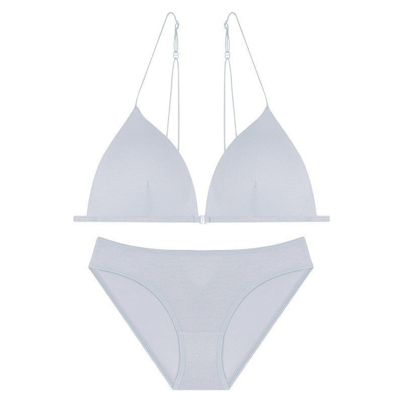 Cotton Front Closure Wireless Triangle Bralette - Gray Set