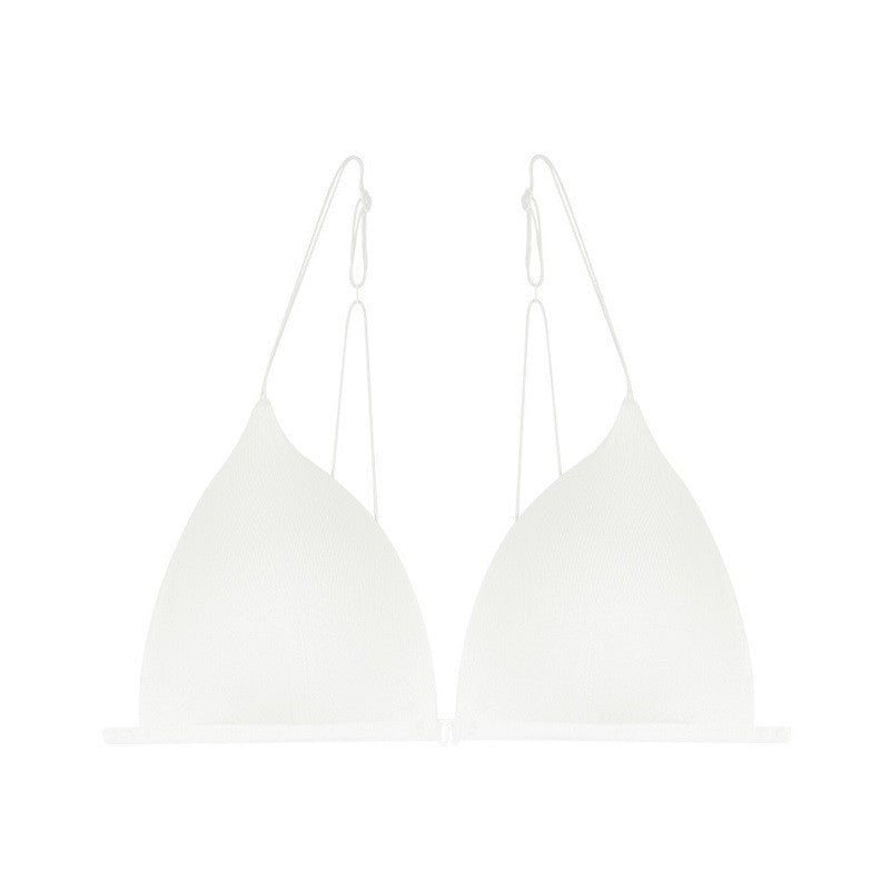 Cotton Front Closure Wireless Triangle Bralette - White Bra