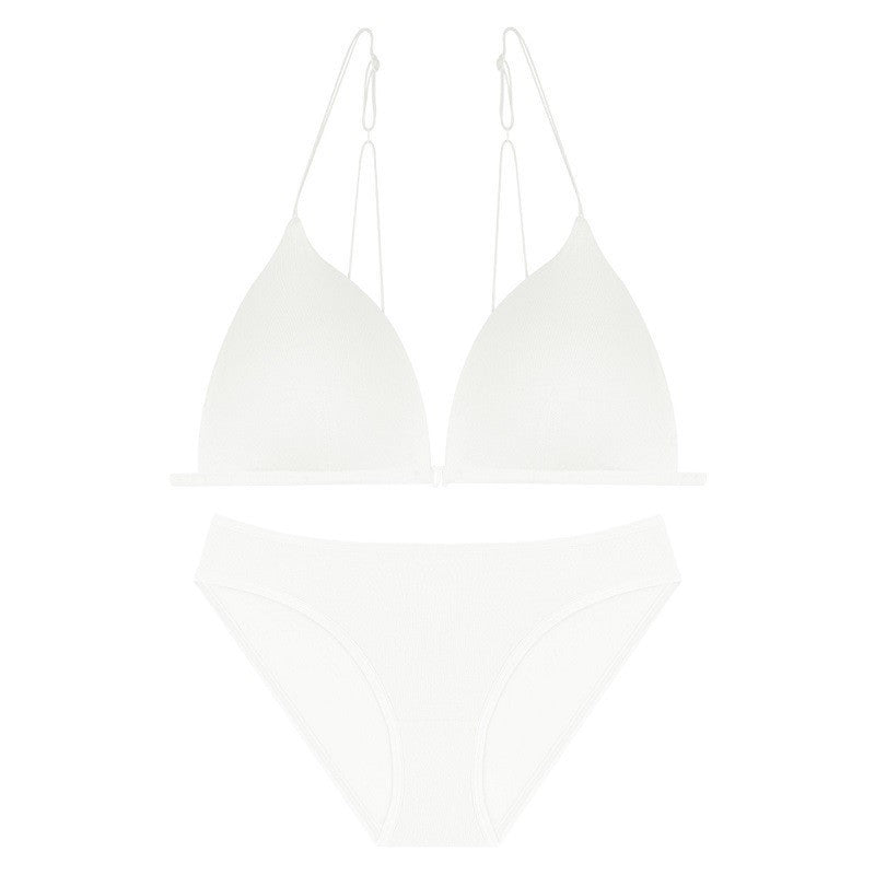 Cotton Front Closure Wireless Triangle Bralette - White Set