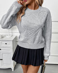 Textured Floral Applique Crewneck Sweater - Grey