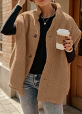 Teddy Sherpa Button Front Vest with Stand Collar - Brown