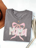 Mama Bow Letter Graphic T-Shirt - Grey