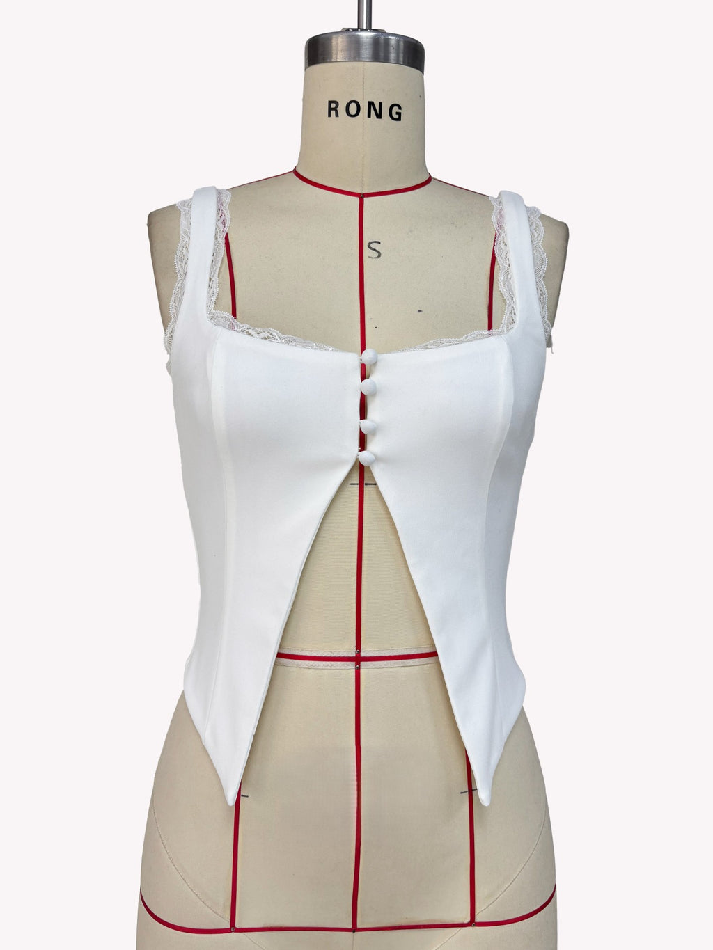 O-Ring Cutout Lace-Trim Bodycon Y2K Crop Top - White